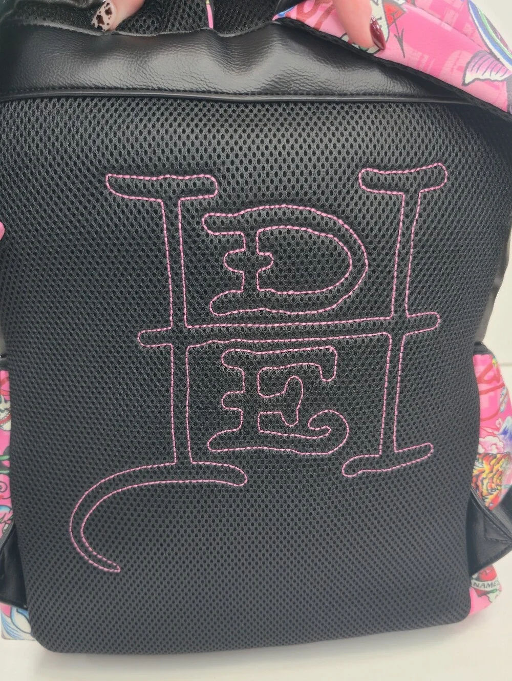 Ed Hardy Love Kills Slowly Tattoo Print Lap Top Backpack Pink Black Skull NWT